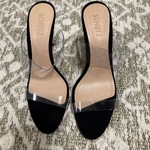 SCHUTZ Black Heels with Clear Straps